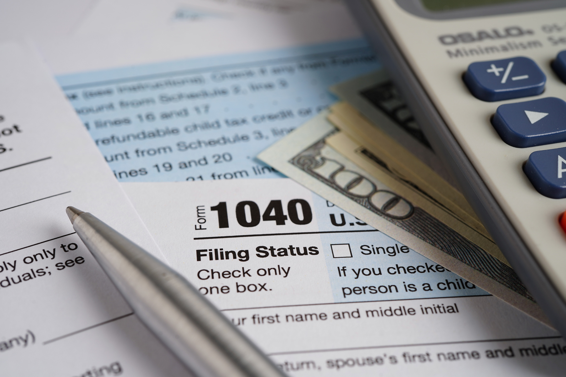 Tax form 1040 U.S. Individual Income Tax Return, business finance concept.